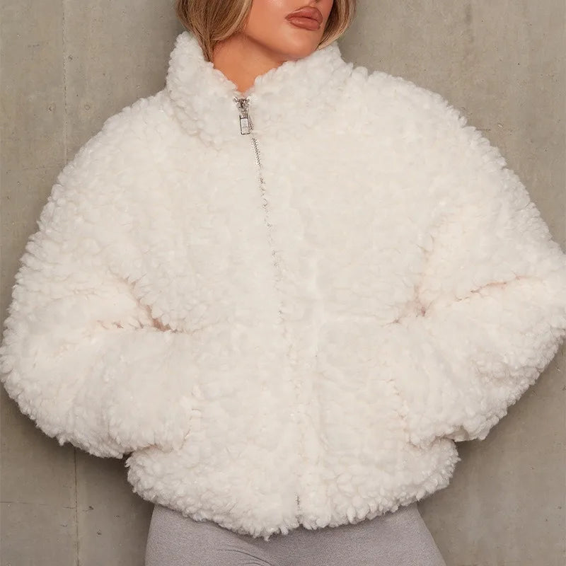 Robyn | Winter Oversized Cropped Full Zip Sherpa Stand Collar Fleece Jacket Women