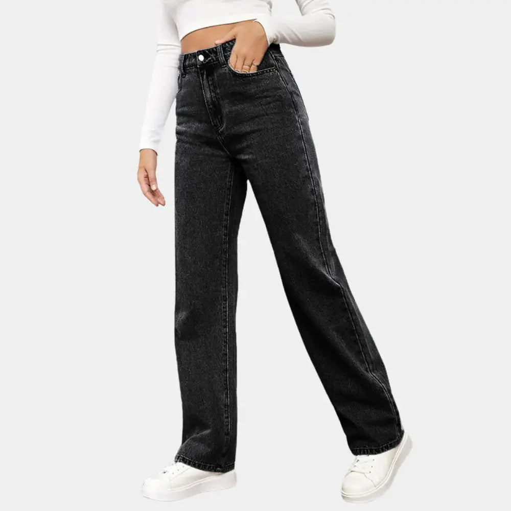 Dolly | High Waisted Denim Pocket Zip Autumn Straight Leg Jeans Women