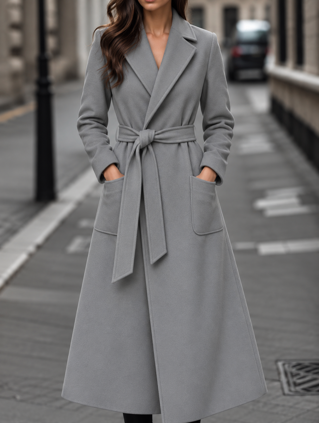 Long Belted Wrap Wool Coat - Burgundy