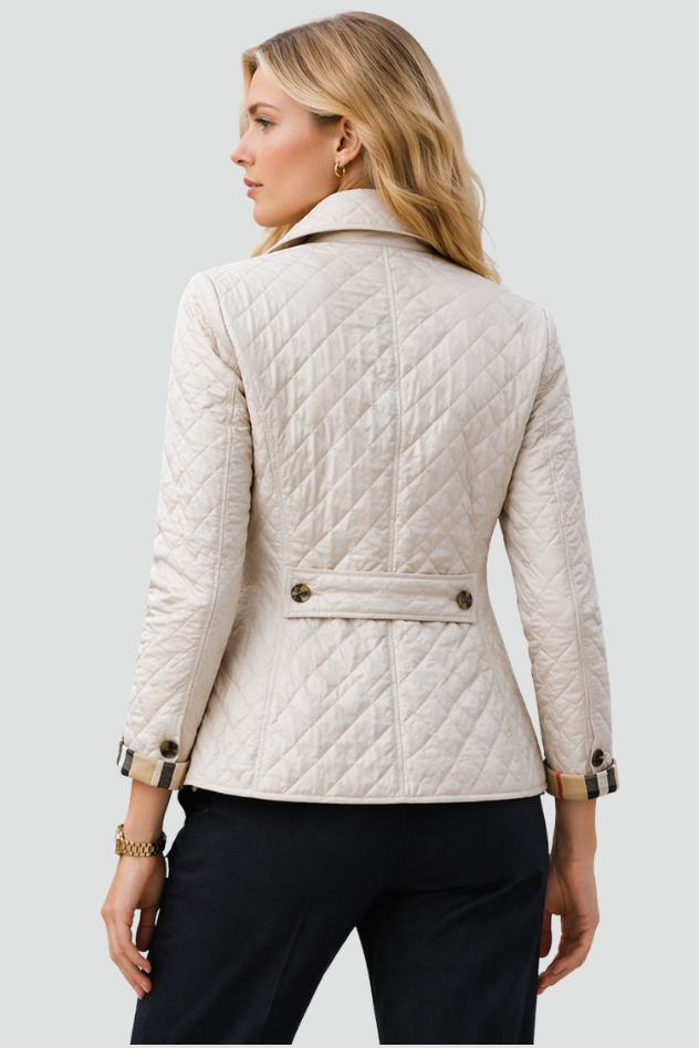 Diamond Quilted Jacket with Button Front - Cream