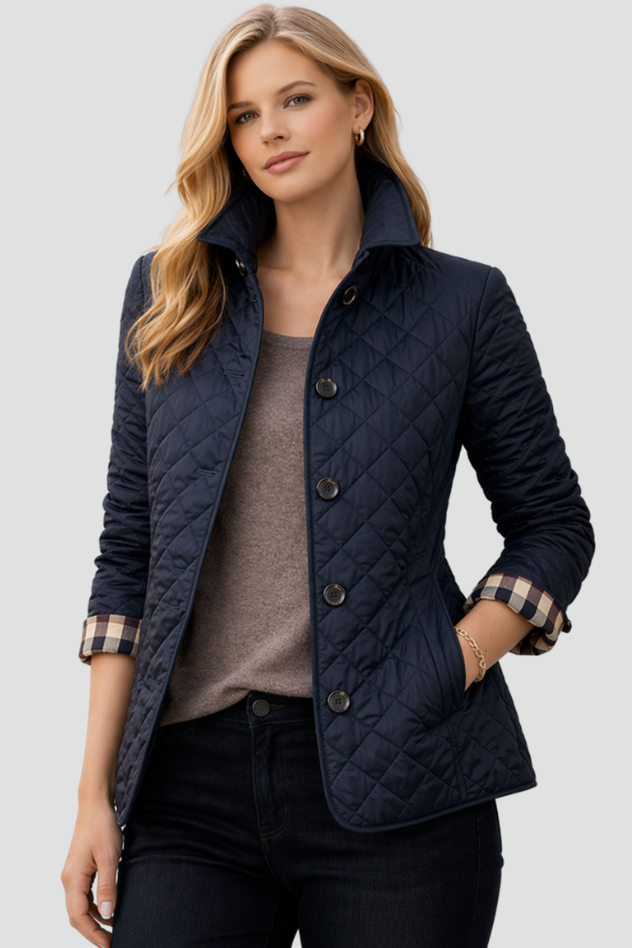Diamond Quilted Jacket with Button Front - Cream