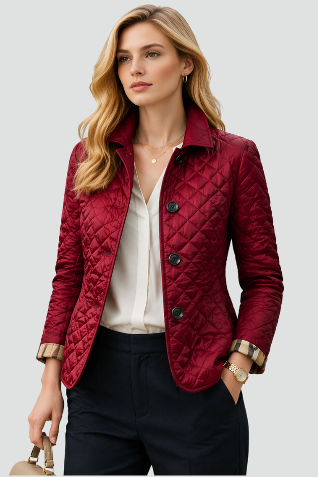 Diamond Quilted Jacket with Button Front - Cream