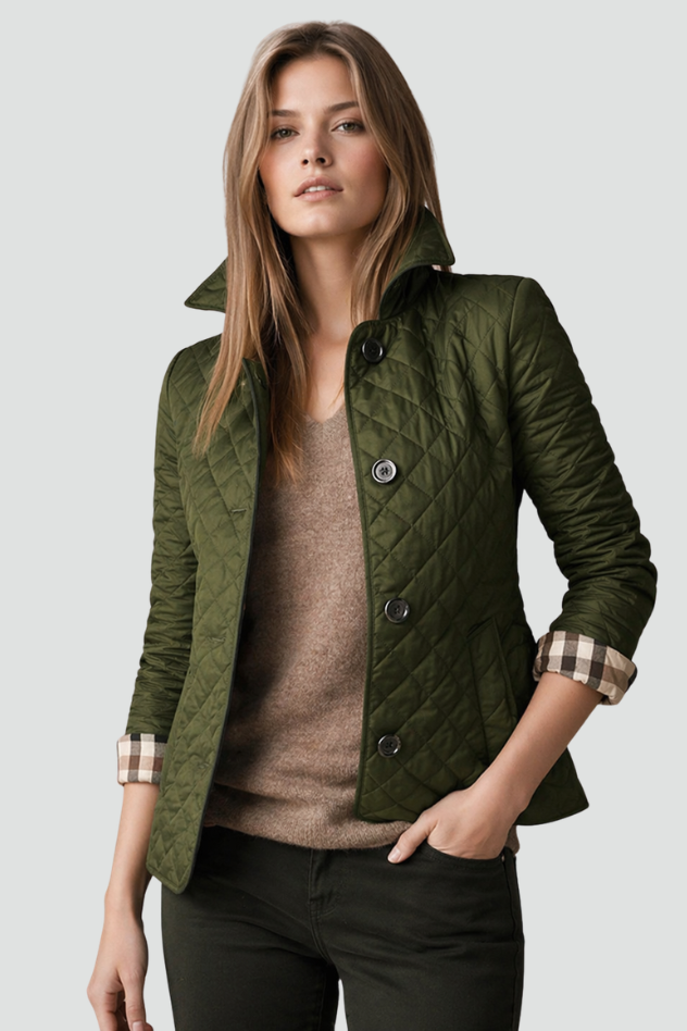 Diamond Quilted Jacket with Button Front - Cream