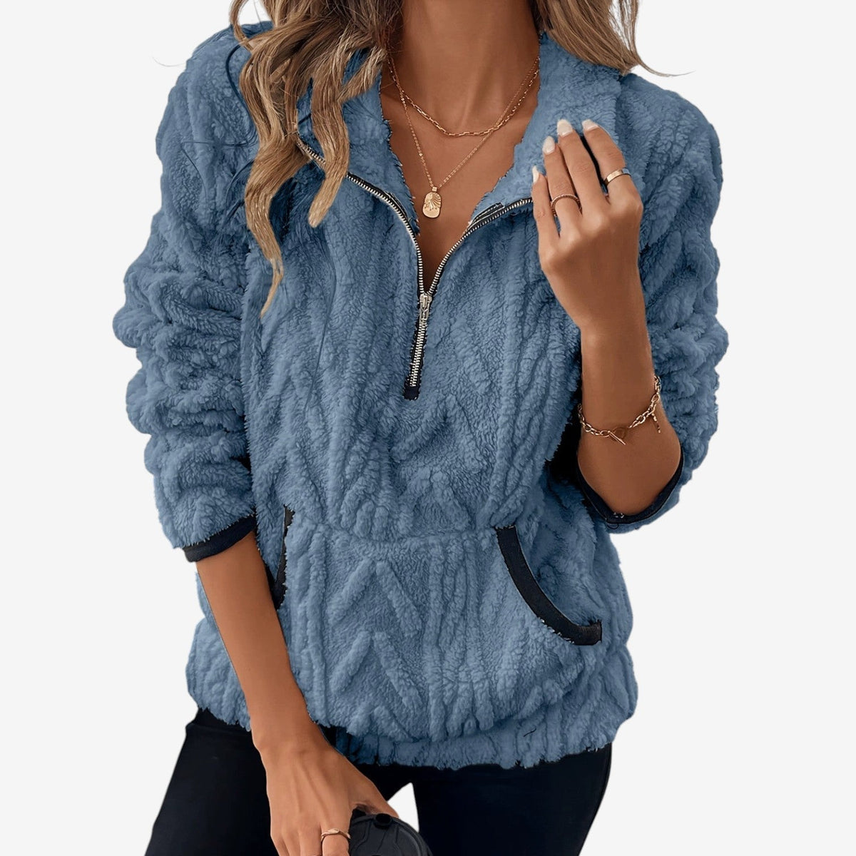 Delia | Winter Oversized Funnel Neck Half Zip Sherpa Fleece Jacket Women