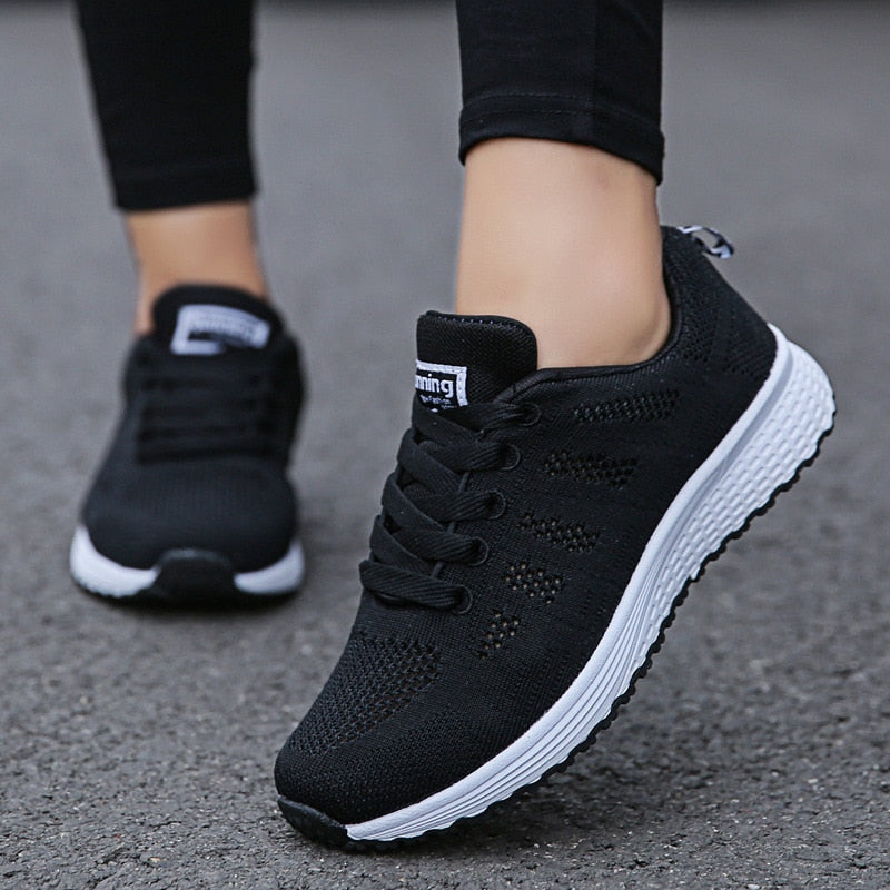 Lorna | Knitted Mesh Low Flat Round Toe Trainers Women