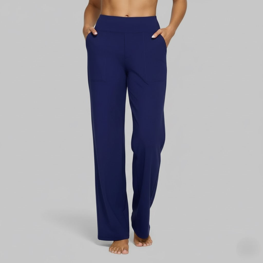 Lara | Flowy Loose Elasticated High Waisted Pockets Wide Leg Trousers Women
