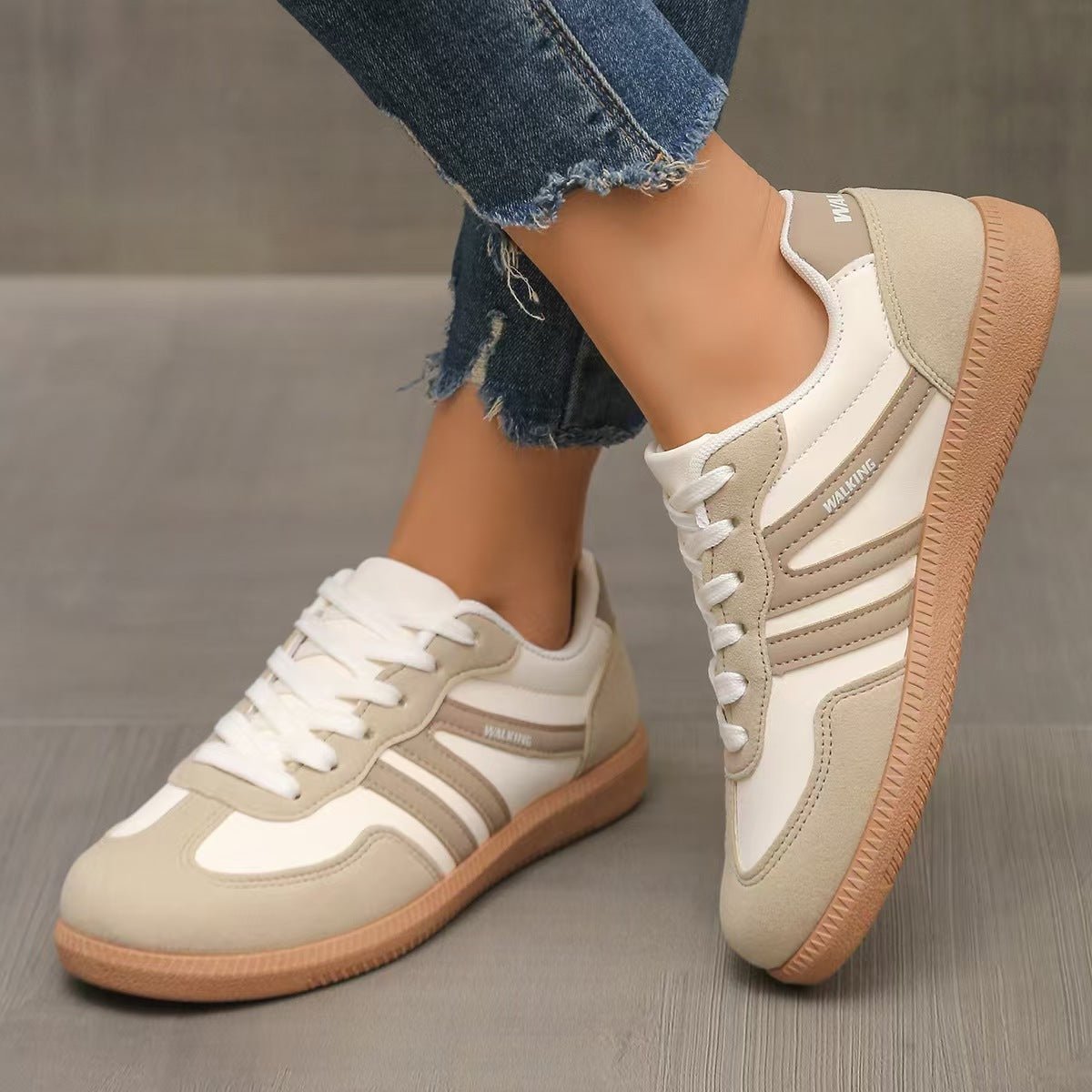 Gina | Faux Leather Suede Low Flat Round Toe Trainers Women