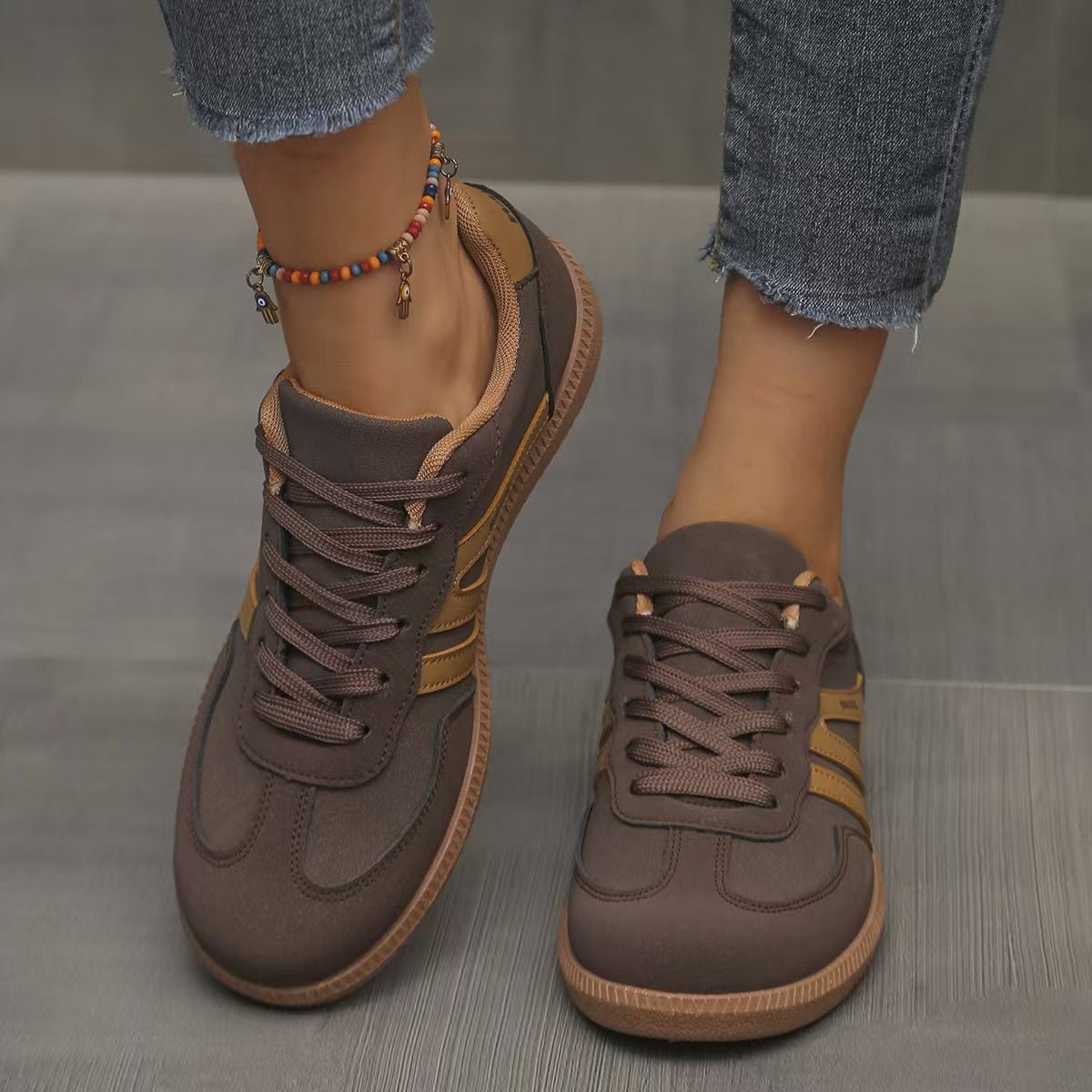Gina | Faux Leather Suede Low Flat Round Toe Trainers Women