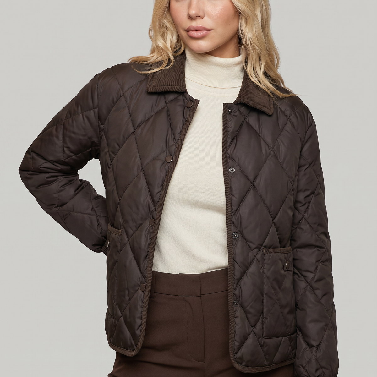 Emma | Winter Collared Corduroy Button Side Pockets Quilted Padded Jacket Women