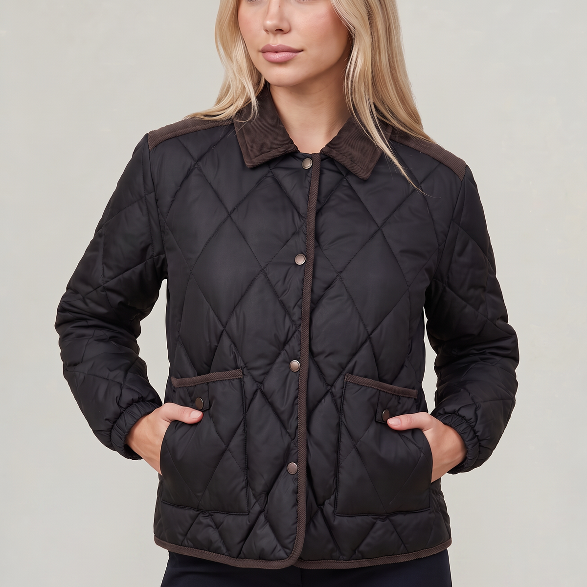 Emma | Winter Collared Corduroy Button Side Pockets Quilted Padded Jacket Women