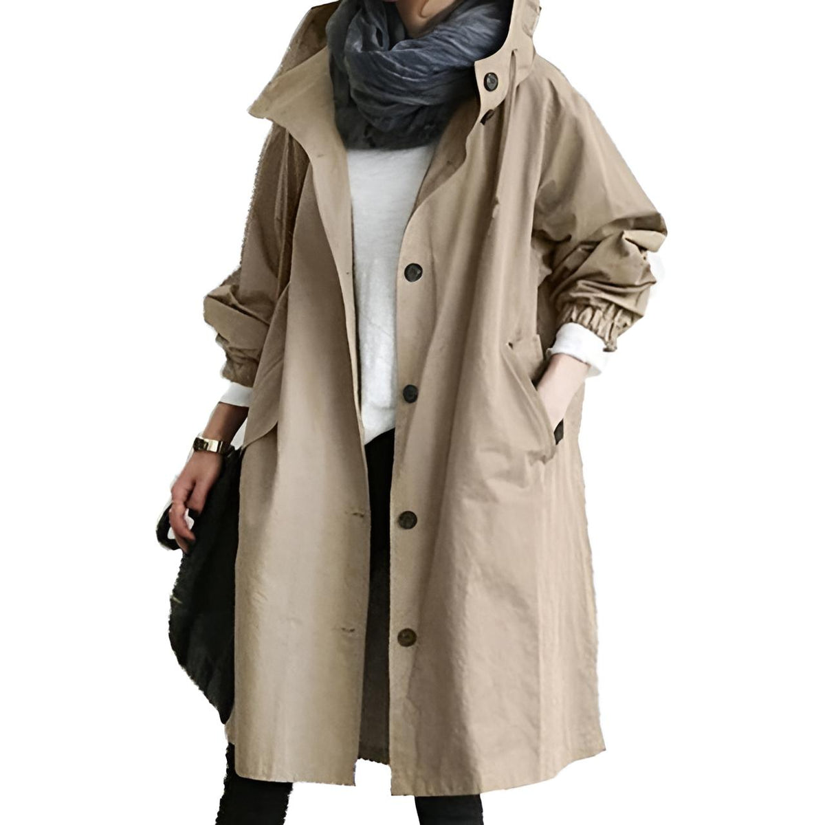 Dolly | Oversized Long Hooded Collared Autumn Waterproof Coat Women