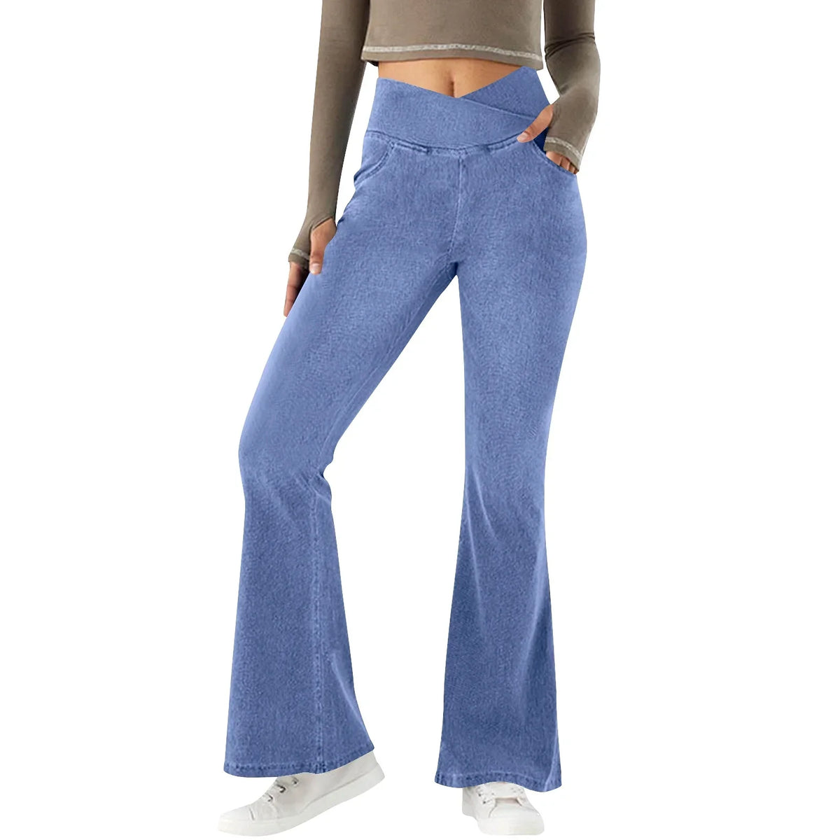 Rowan | Crossover High Waisted Autumn Long Pocket Flare Jeans Women