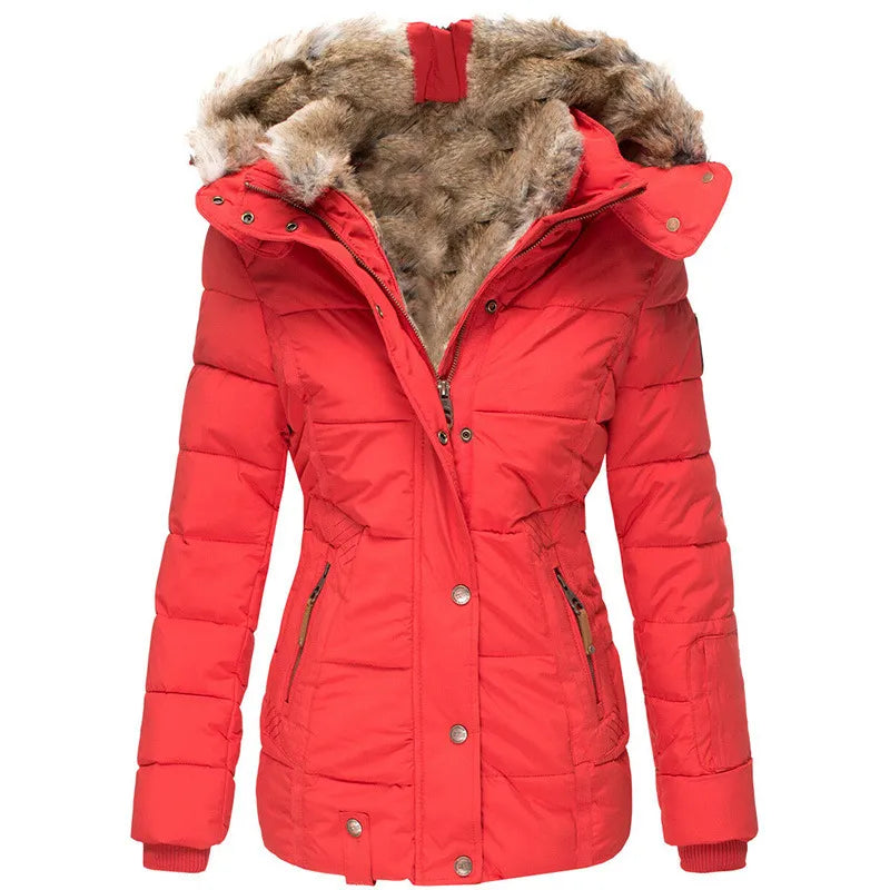 Puffer Jacket with Faux Fur Hood - Black