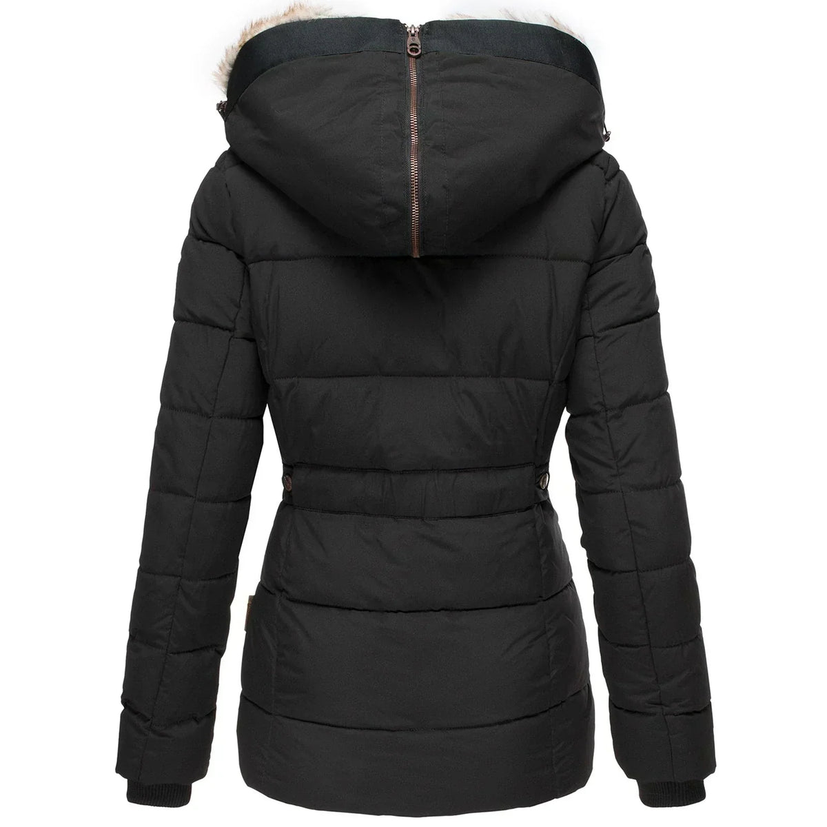 Puffer Jacket with Faux Fur Hood - Black