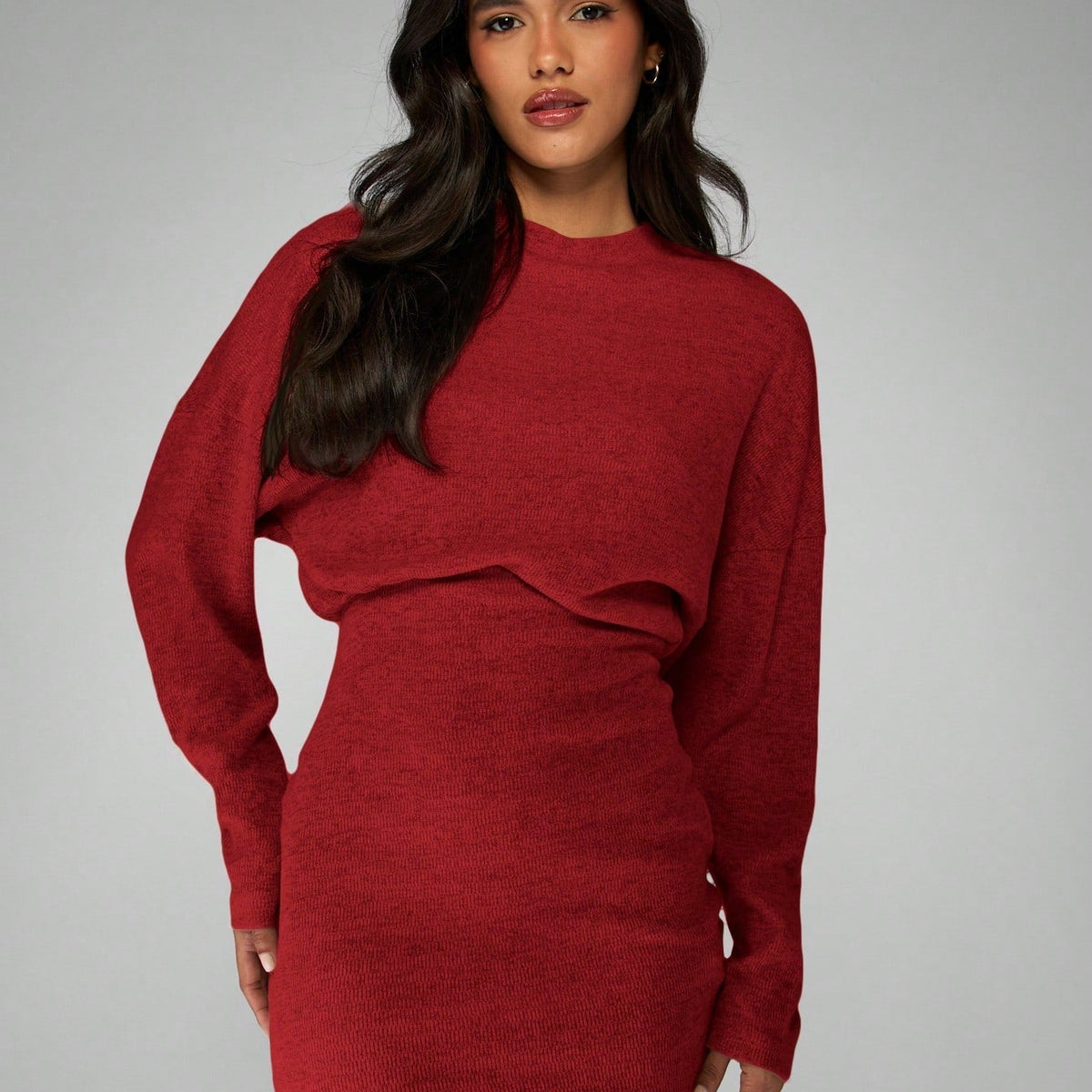Maria | Round Neck Long Sleeve Oversized Autumn Ribbed Knit Mini Jumper Dress Women