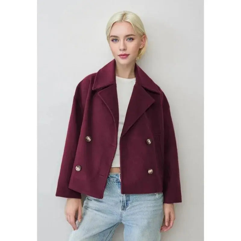 Zara | Oversized Lapel Welt Pockets Double Breasted Cropped Peacoat Women