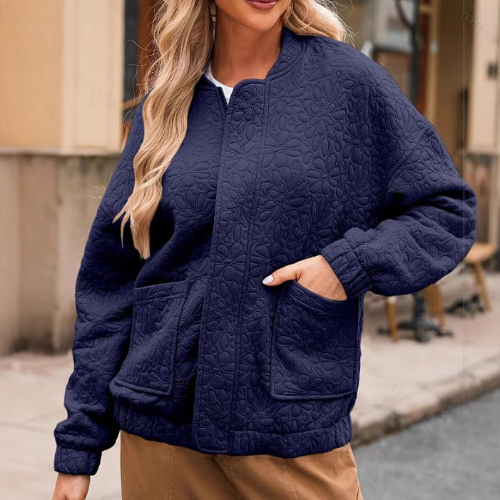 Zia | Floral Quilted Zip Up Pockets Autumn Oversized Bomber Jacket Women