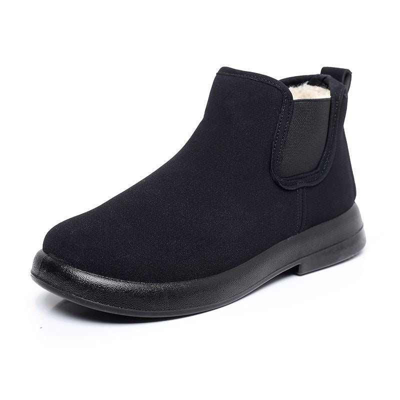 Beau | Faux Fur Lined Suede Round Toe Autumn Winter Low Flat Chelsea Boots Women