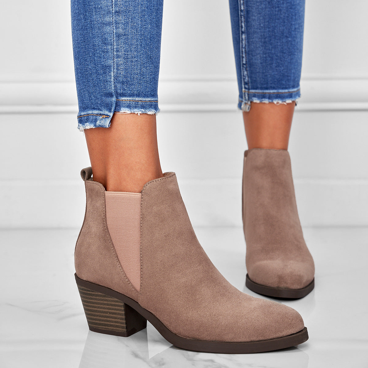 Cleo | Autumn Smart Low Faux Suede Block Heel Chelsea Boots Women