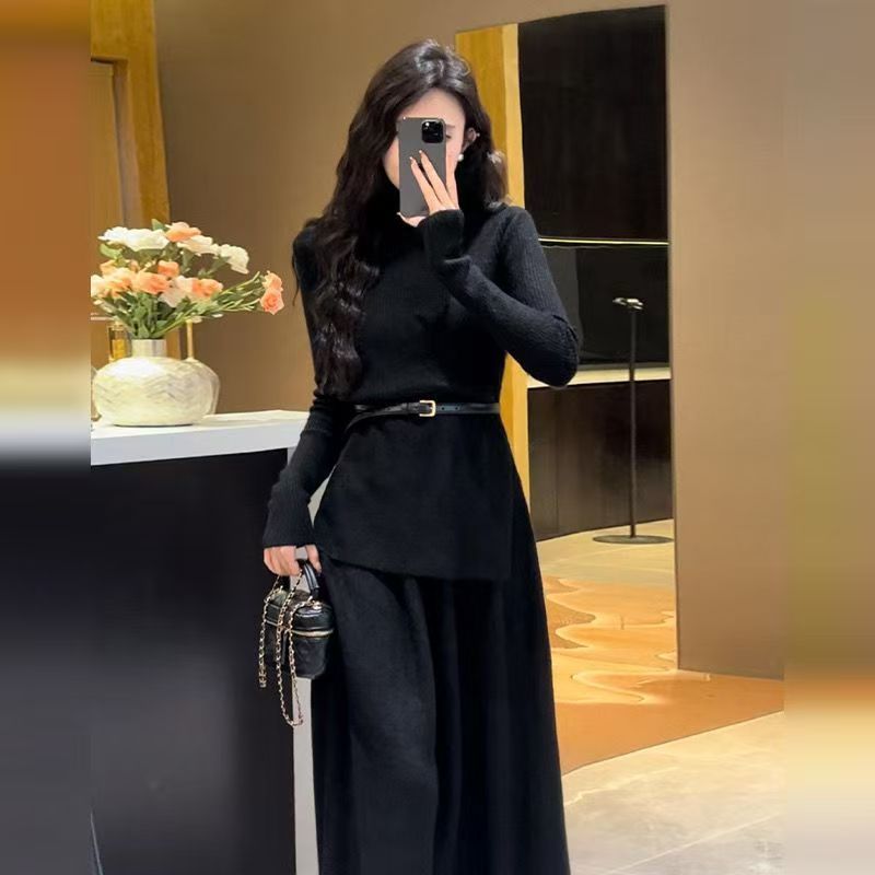 Kiera | Long Sleeve Belted Knitted Autumn Winter Flared Maxi Skirt Co Ord Set Women