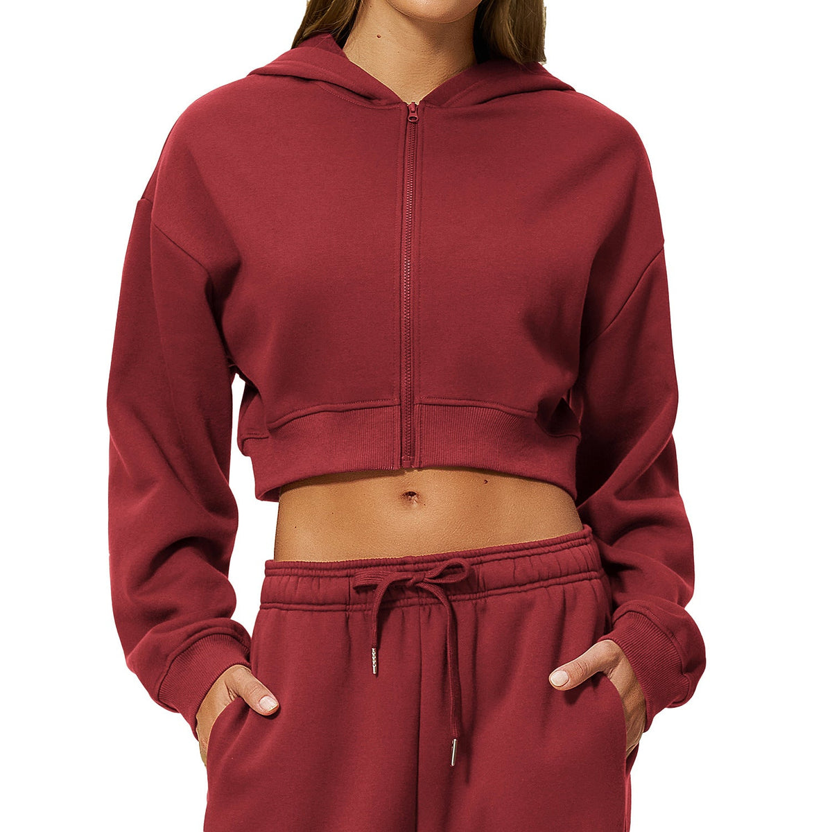 Ada | Fleece Autumn Cropped Zip Up Hoodie Long Sleeve Oversized Tracksuit Women