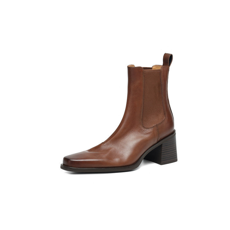 Suzy | Faux Leather Square Toe Autumn Smart Block Heel Chelsea Boots Women
