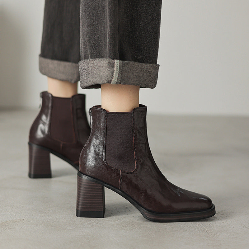 Thea | Square Toe Smart Faux Leather Platform Block Heel Chelsea Boots Women