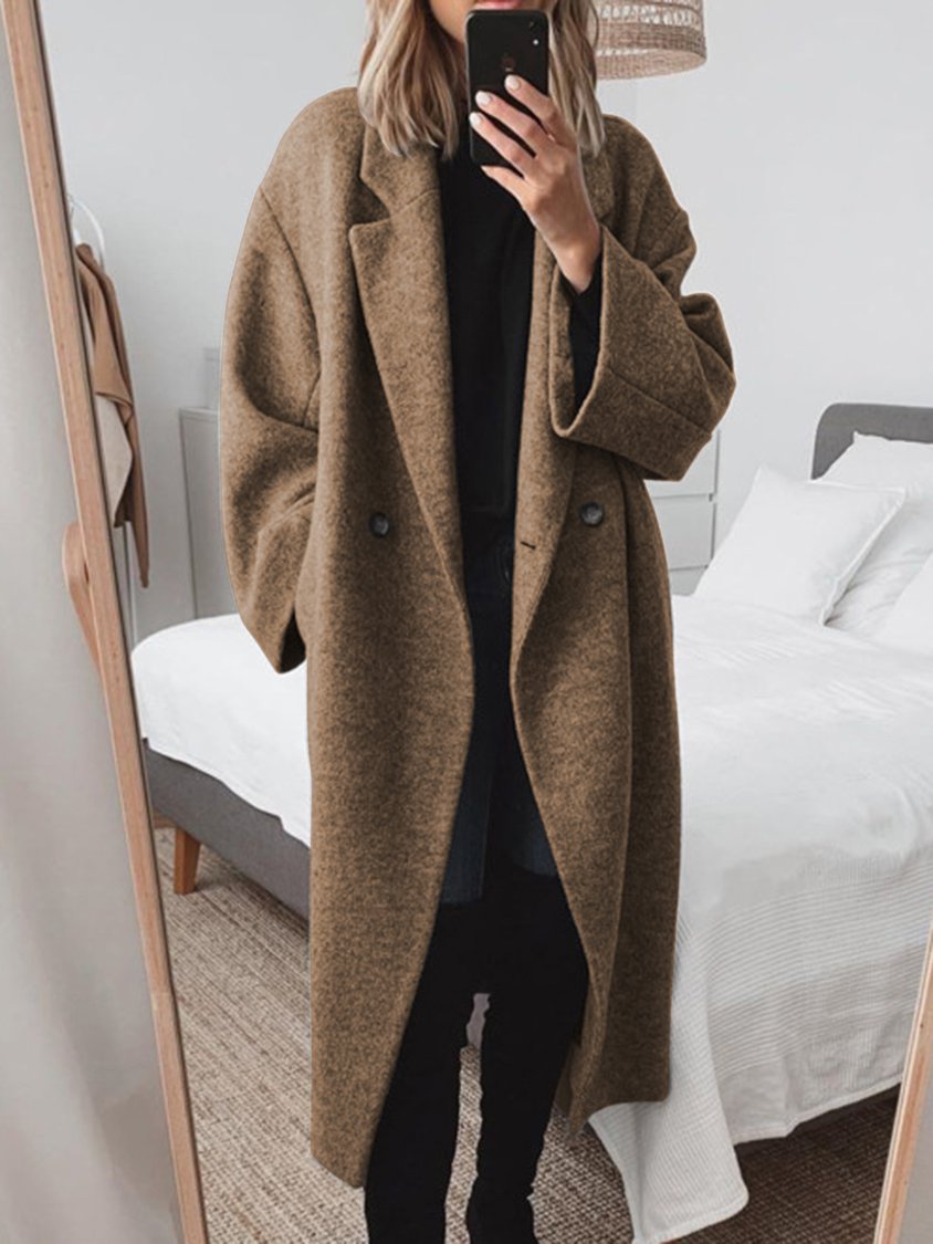 Oversized Double Breasted Wool Coat - Denim Blue