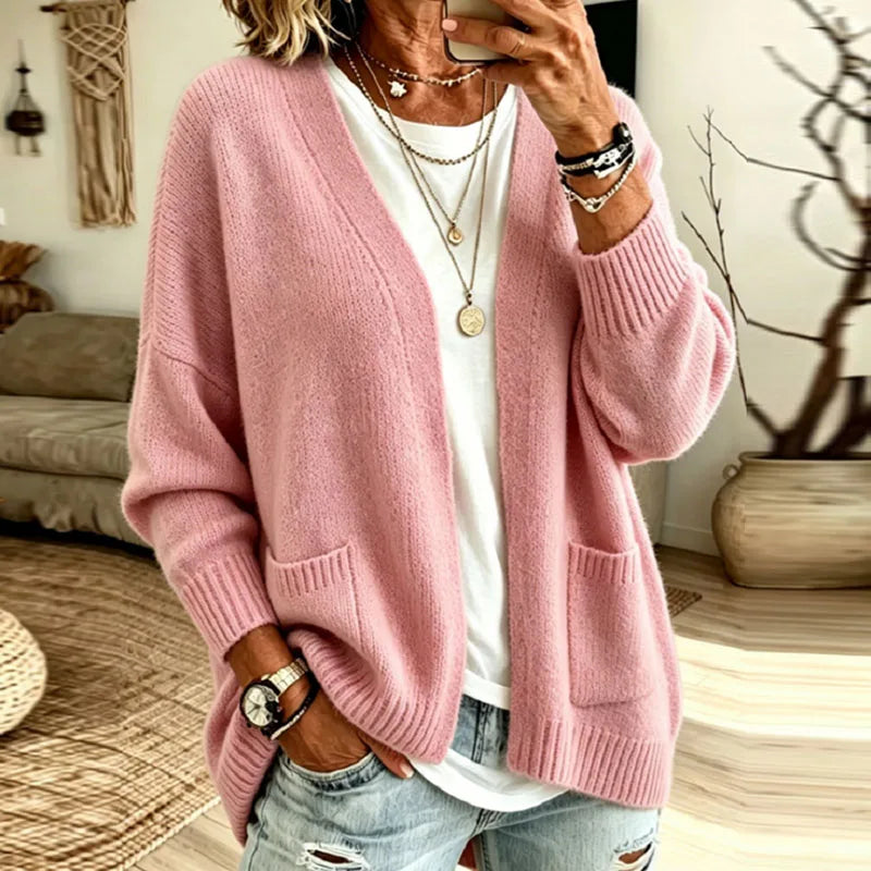 Oversized Open Front Cardigan with Pockets - Navy