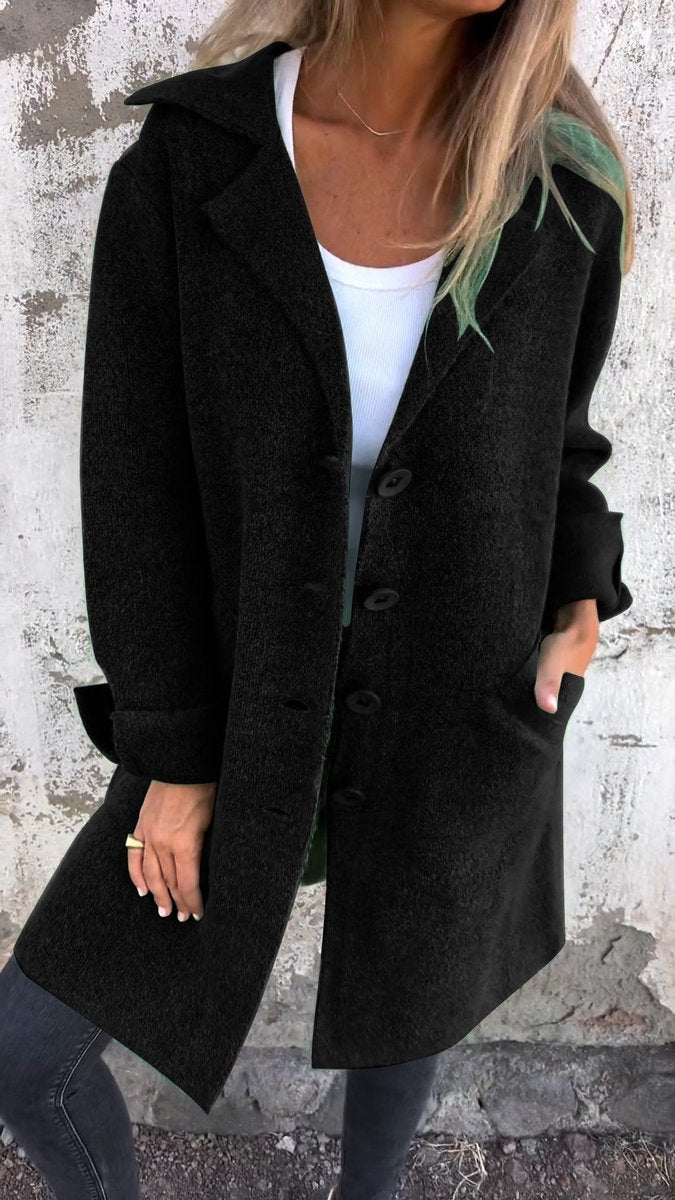 Longline Knit Coat with Lapels and Buttons - Rose