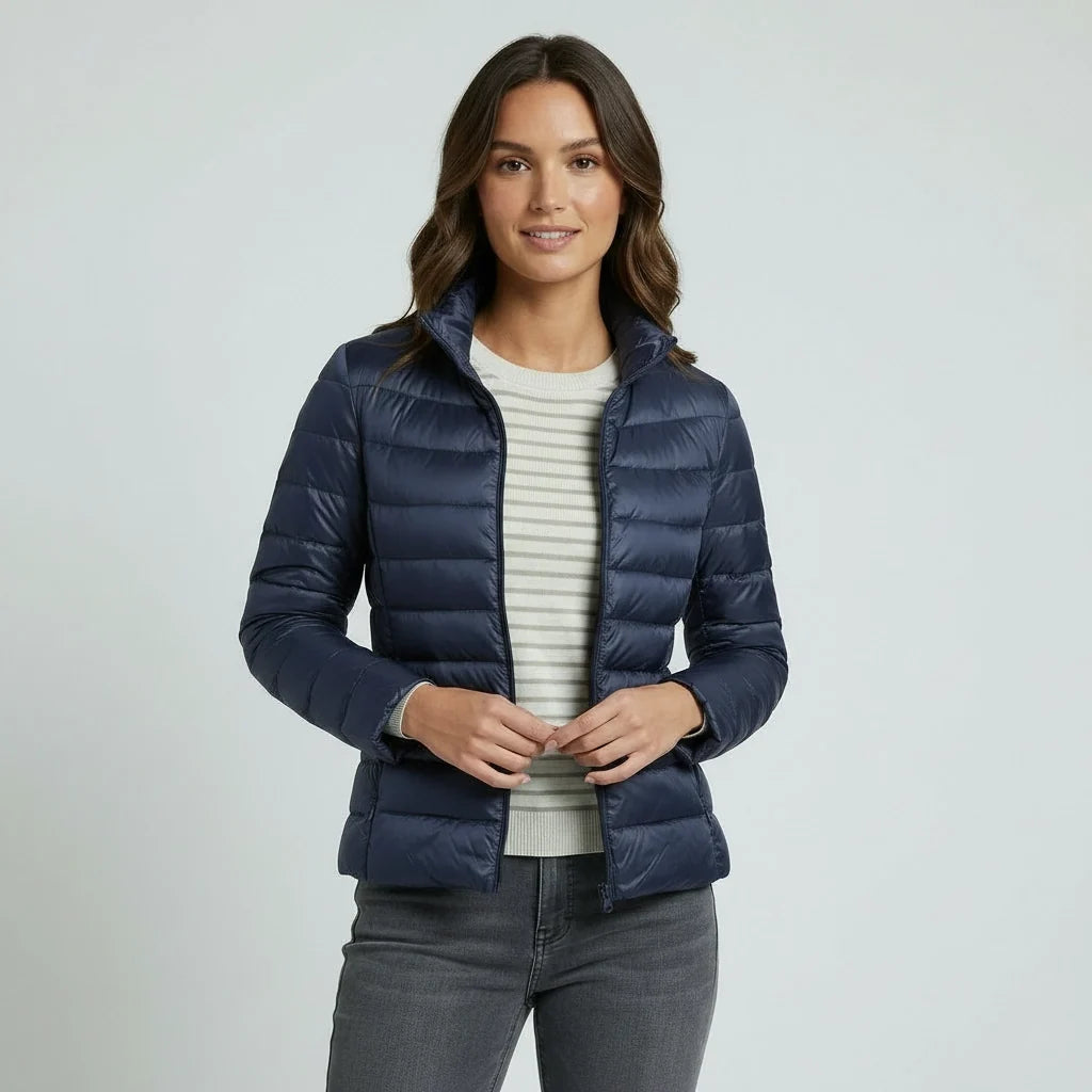 Mina | Funnel Neck Zip Up Fitted Side Pockets Quilted Winter Puffer Jacket Women