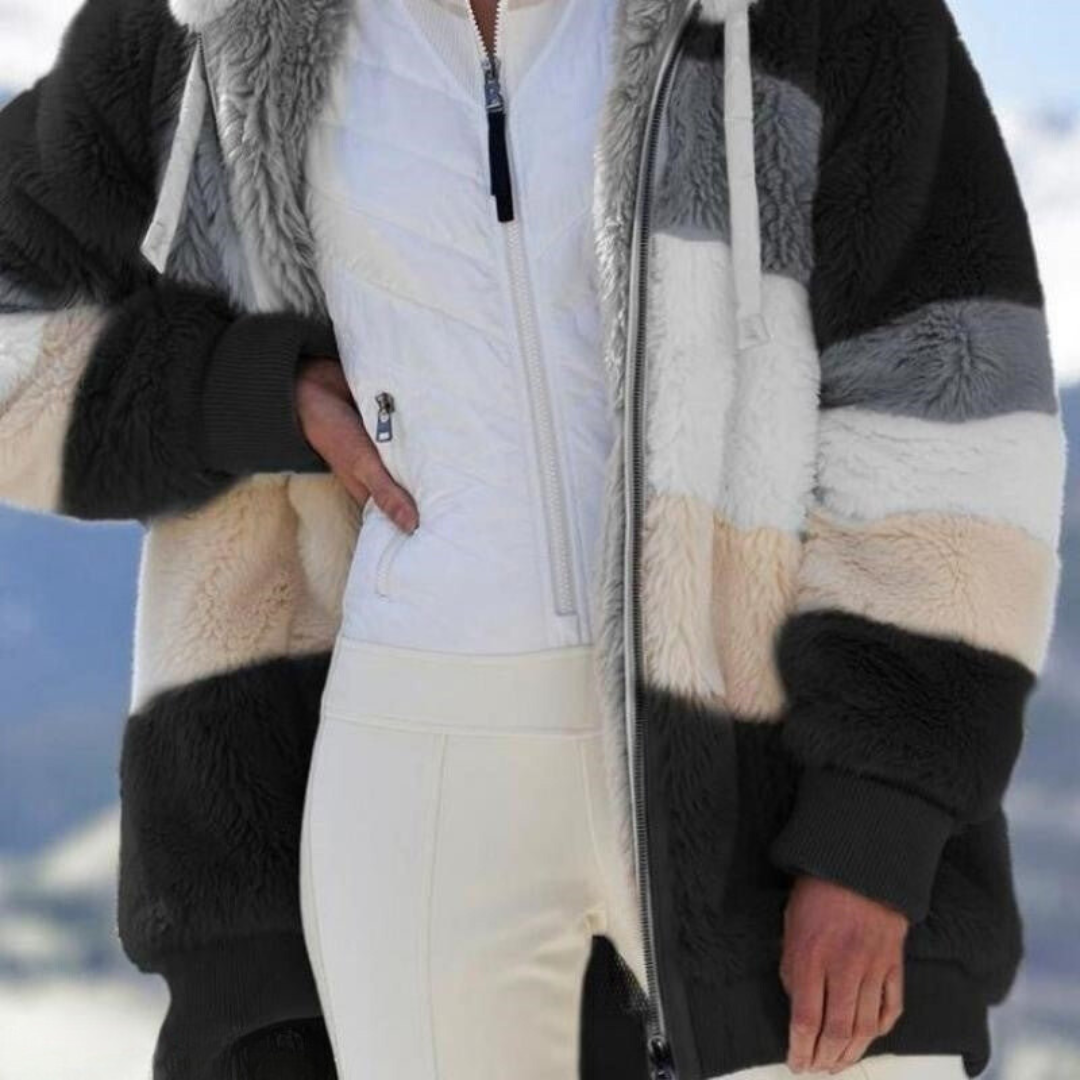 Vida | Faux Fur Colour Block Oversized Hooded Winter Coat Women