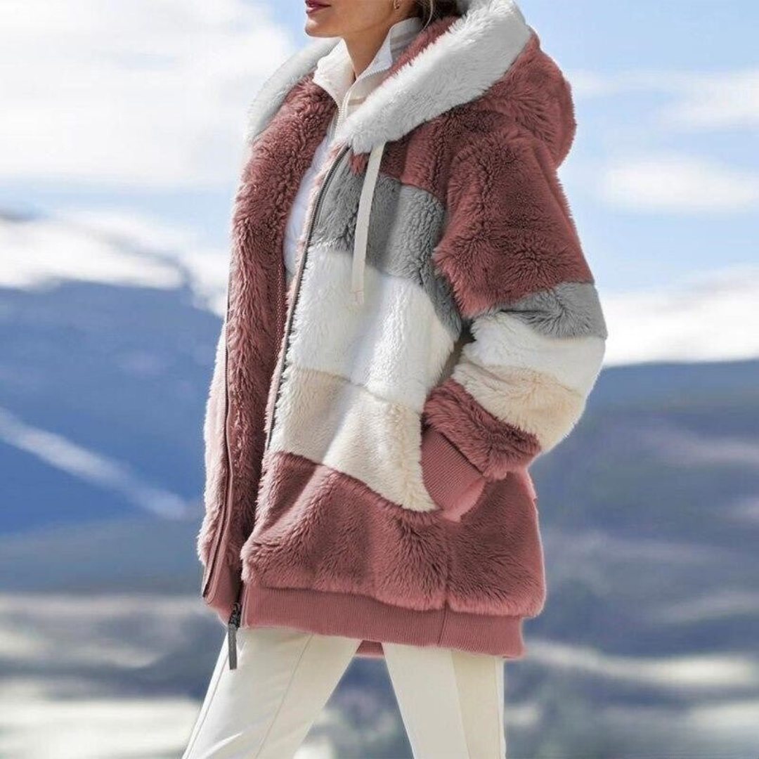 Vida | Faux Fur Colour Block Oversized Hooded Winter Coat Women