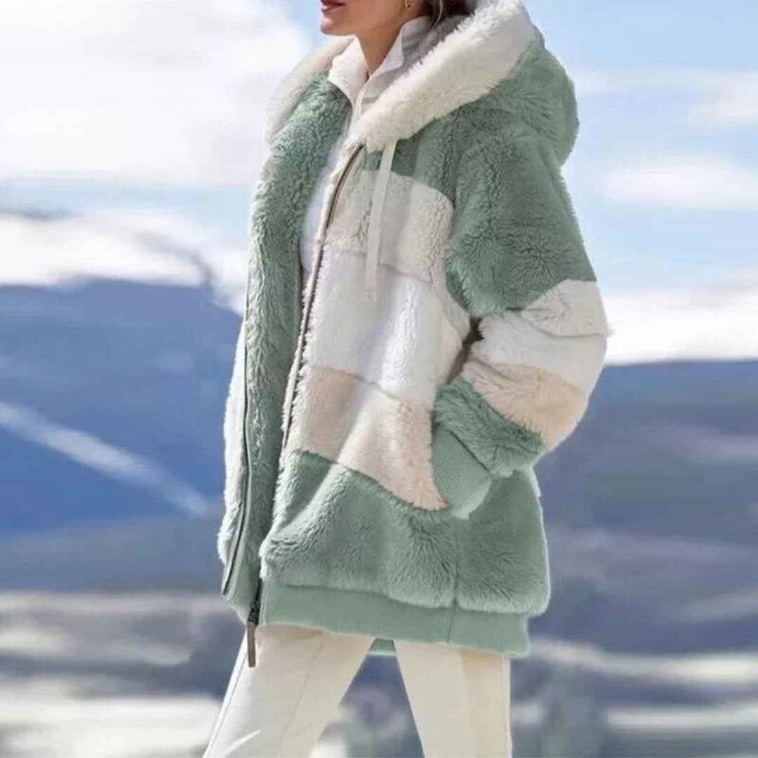 Vida | Faux Fur Colour Block Oversized Hooded Winter Coat Women