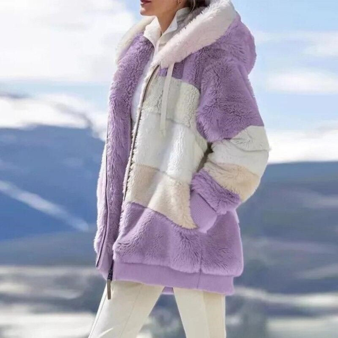 Vida | Faux Fur Colour Block Oversized Hooded Winter Coat Women