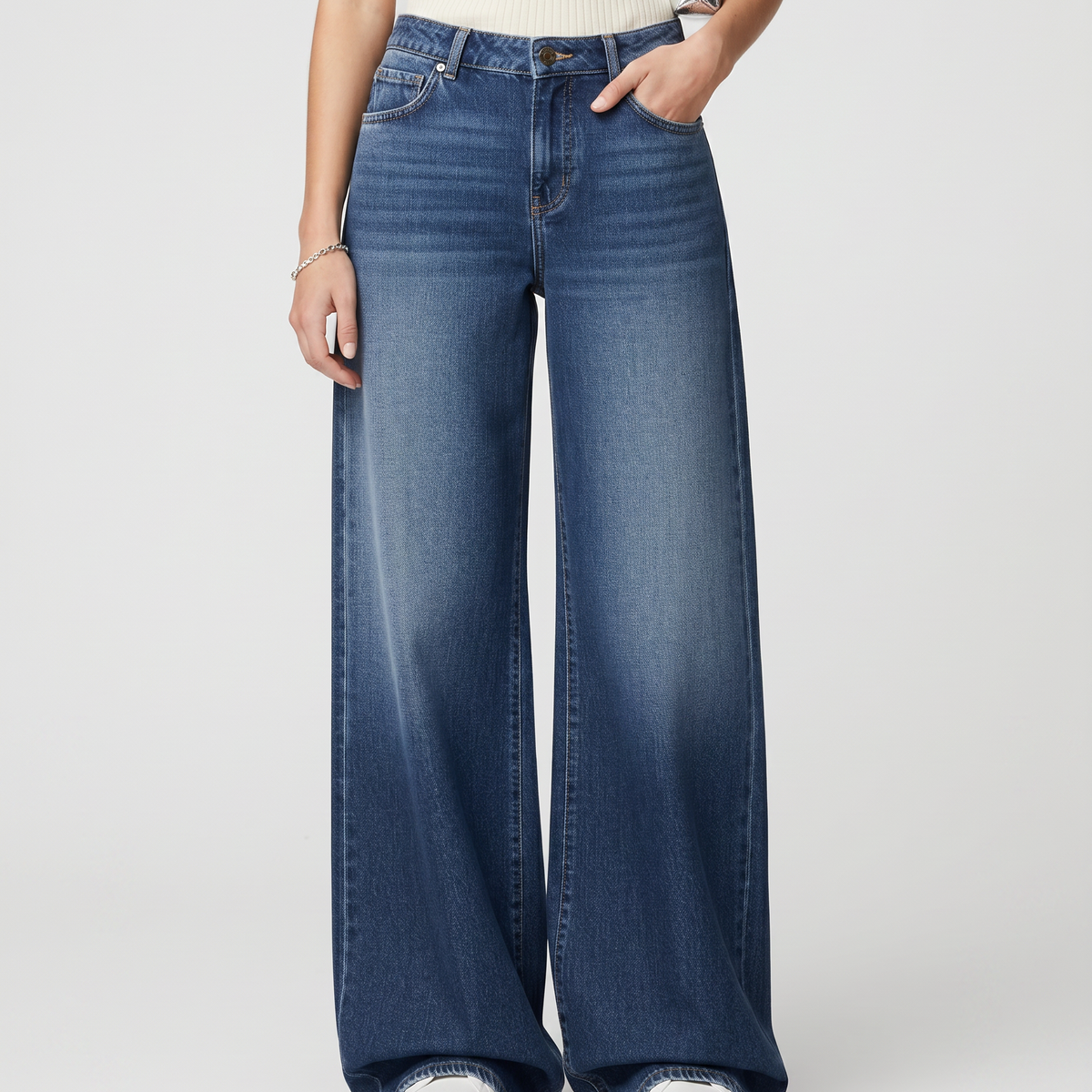 Fleur | High Waisted Pocket Zip Long Wide Leg Jeans Women