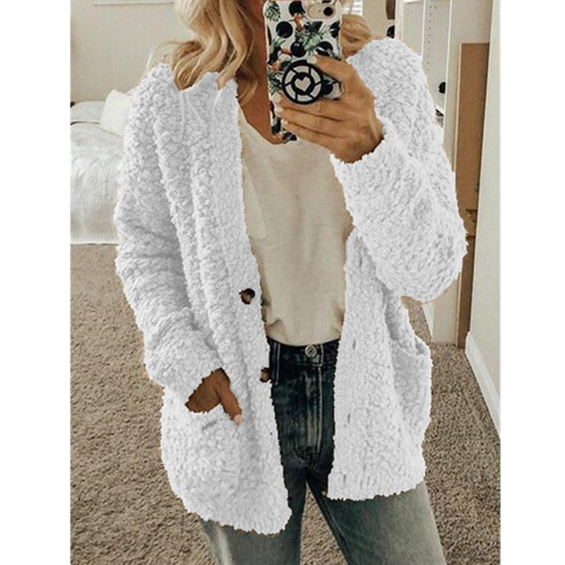 Lacey | Oversized Buttoned Borg Fleece Pocket Winter Long Jacket Teddy Coat Women