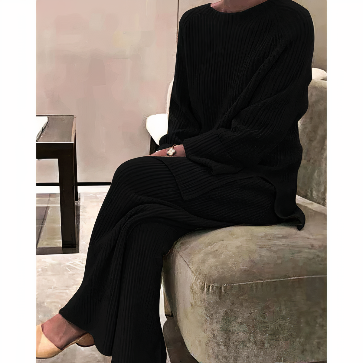 Edie | Ribbed Knitted Long Sleeve Oversized Autumn Winter Wide Leg Trouser Co Ord Set Women