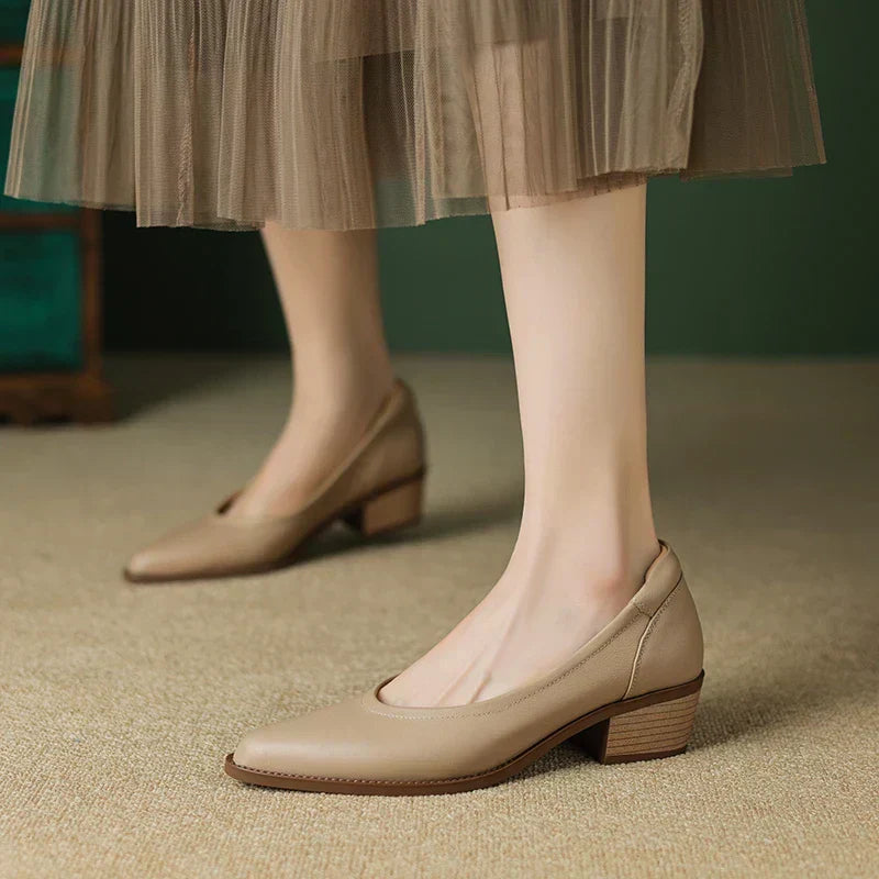 Ariel | Pointed Toe Faux Leather Slip On Autumn Smart Work Low Heel Court Shoes Women