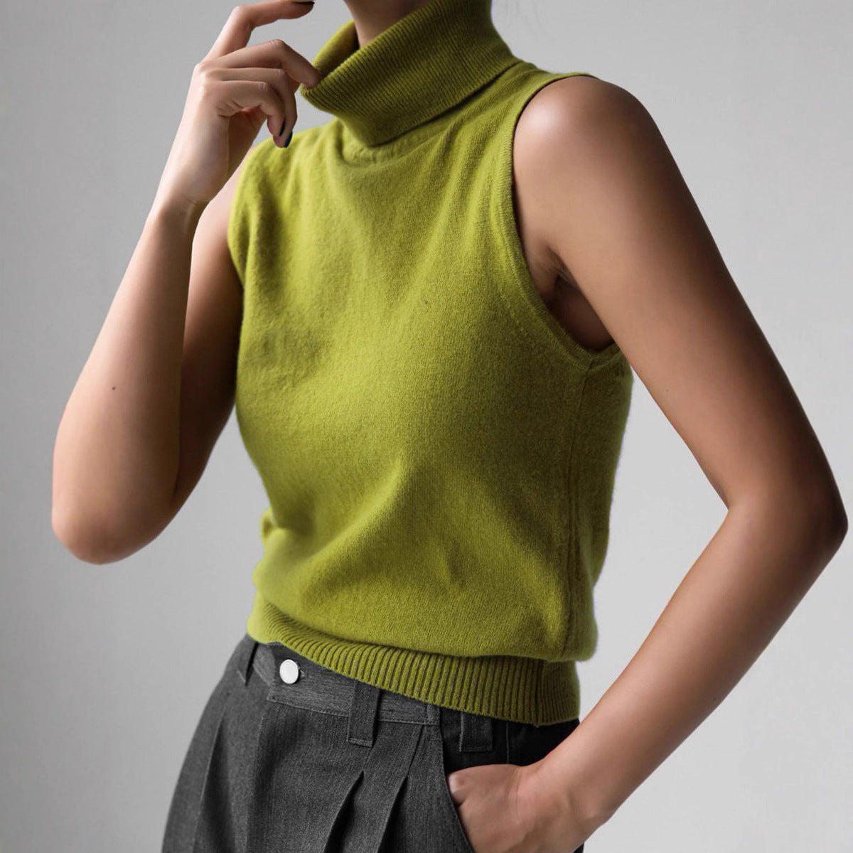 Tamsin | Knit Ribbed Turtle Neck Sleeveless Fitted Tank Top Women