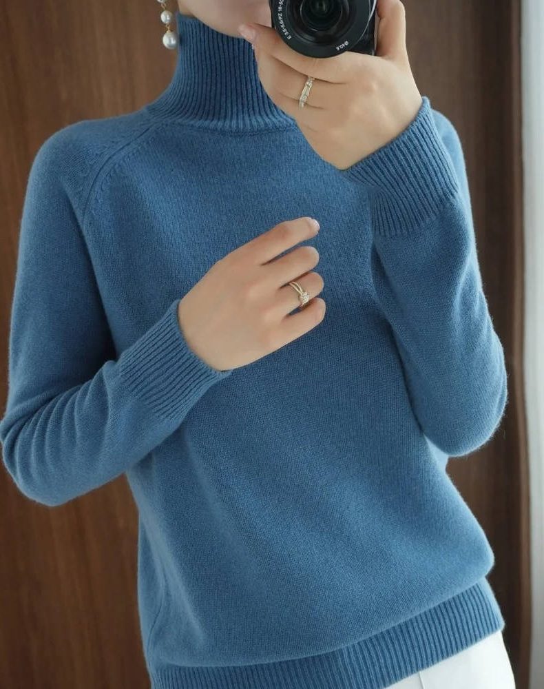 Soft Turtleneck Sweater, Smooth Knit - Mauve