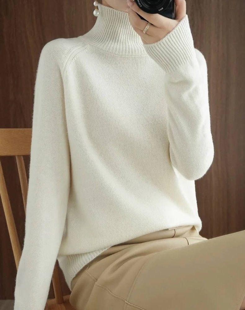 Soft Turtleneck Sweater, Smooth Knit - Mauve