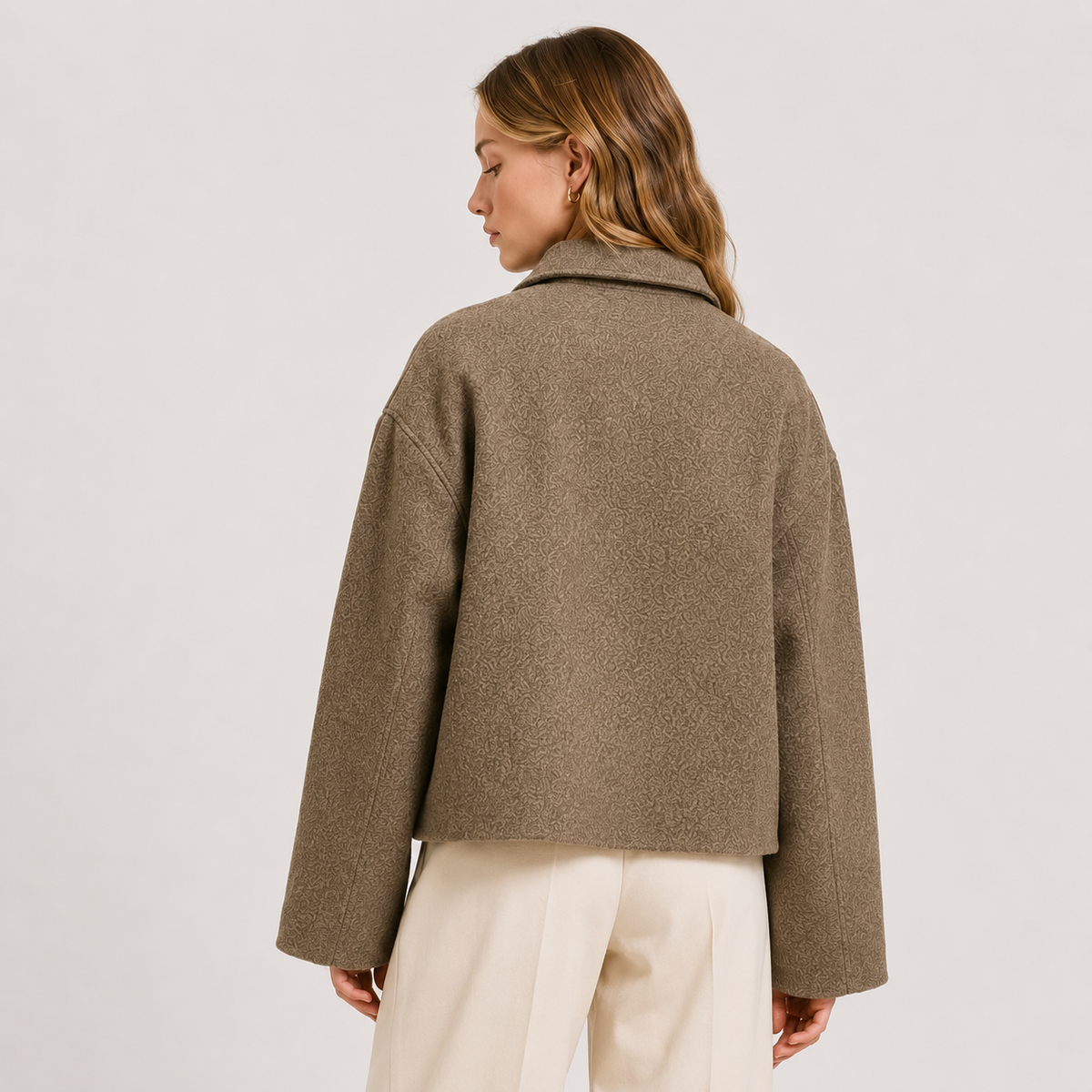 Relaxed Wool Look Jacket with Button Front - Taupe