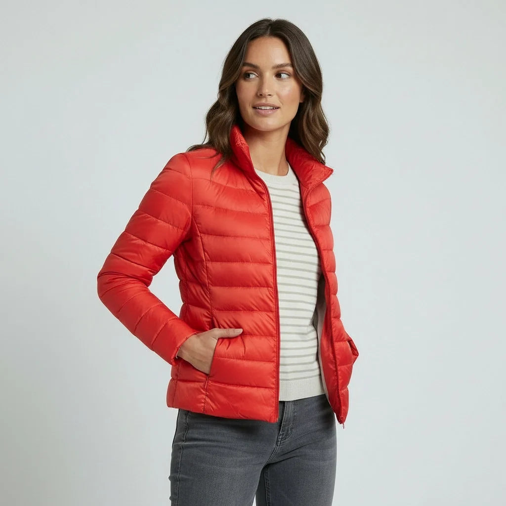 Mina | Funnel Neck Zip Up Fitted Side Pockets Quilted Winter Puffer Jacket Women