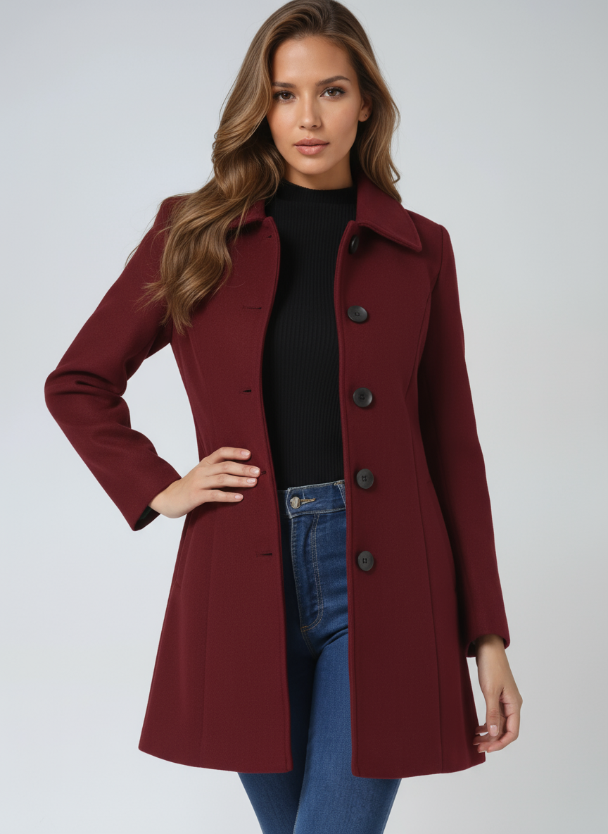 Waterproof Mid-Length Coat with Zip Front - Black