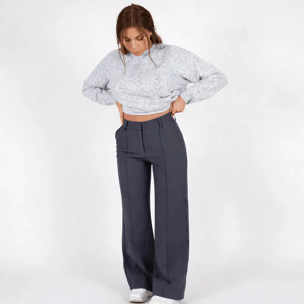 Joy | High Waisted Tailored Pockets Autumn Work Smart Wide Leg Trousers Women