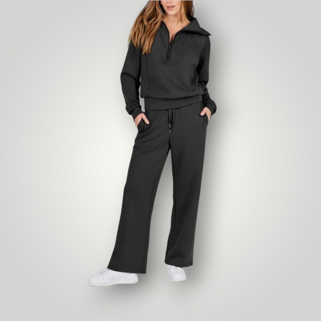 Annie | Oversized Zip Up Collared Long Sleeve Winter Wide Leg Fleece Tracksuit Women