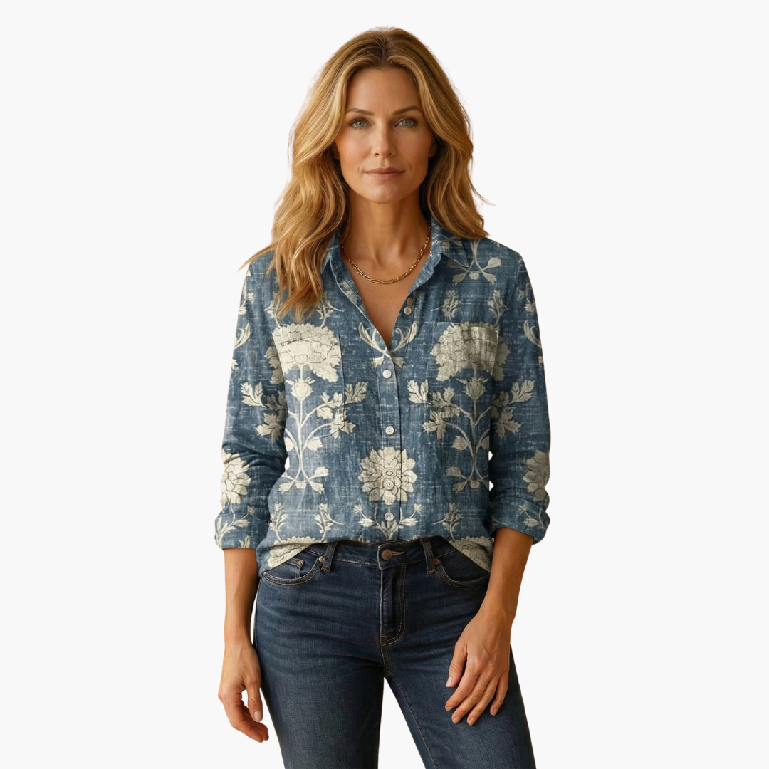 Holly | Paisley Floral Button Up Long Sleeve Collared Autumn Blouse Women