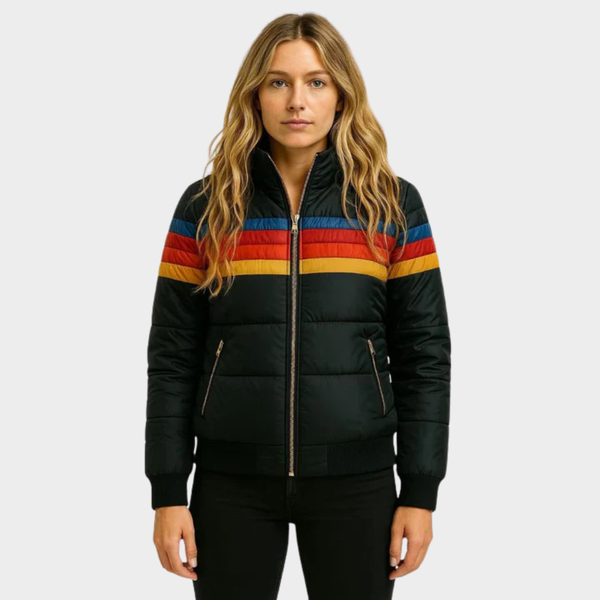 Darcy | Striped Quilted Hooded Zip Up Winter Bomber Jacket Women