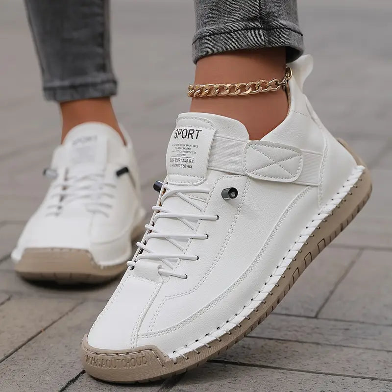 Skye | Faux Leather Round Toe Autumn Flat Ankle Trainers Women